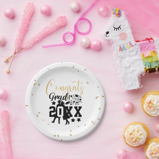 Gefeliciteerd Afstudeerder 20XX Faux Glitter Confe Papieren Bordje (Feest)