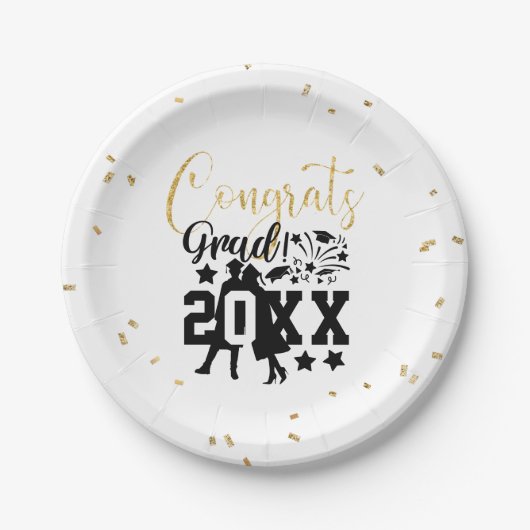 Gefeliciteerd Afstudeerder 20XX Faux Glitter Confe Papieren Bordje (Voorkant)