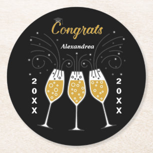 Gefeliciteerd Afstudeerder Afstuderen Gold Aangepa Ronde Kartonnen Onderzetter