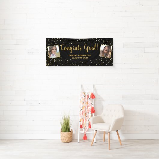 Gefeliciteerd Afstudeerder Black Gold Glitter 2 Fo Spandoek (Insitu)