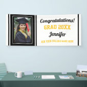 Gefeliciteerd Afstudeerder Black Gold White Photo  Spandoek (Beurs)