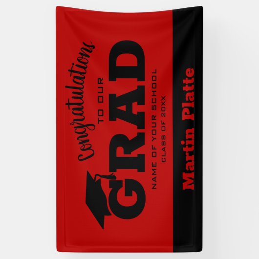 Gefeliciteerd Afstudeerder Black Scarlet Spandoek (Verticaal)