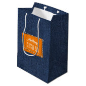 Gefeliciteerd Afstudeerder. Blauw denim patroon Medium Cadeauzakje (Achterkant Gekanteld)