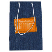 Gefeliciteerd Afstudeerder. Blauw denim patroon Medium Cadeauzakje (Voorkant)