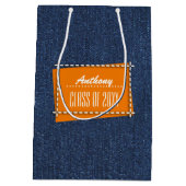 Gefeliciteerd Afstudeerder. Blauw denim patroon Medium Cadeauzakje (Achterkant)