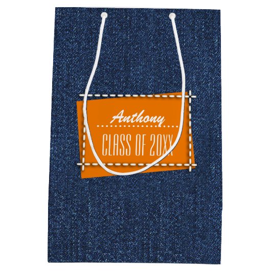 Gefeliciteerd Afstudeerder. Blauw denim patroon Medium Cadeauzakje (Achterkant)
