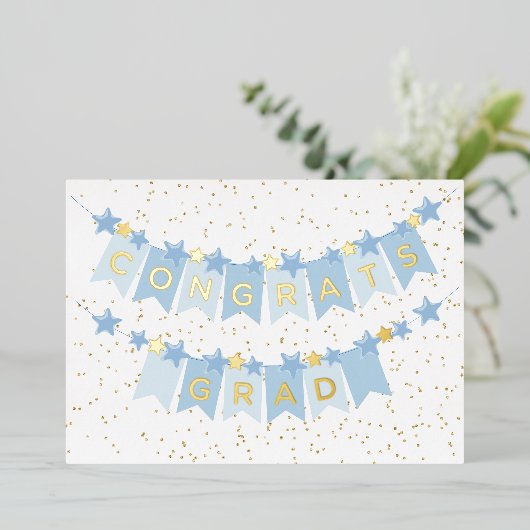 Gefeliciteerd Afstudeerder Blauwe Folie Kaart (Staand Voorkant)