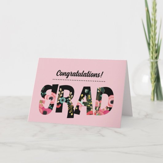 Gefeliciteerd Afstudeerder Bloemen Patroon Tekst Kaart (Voorkant)