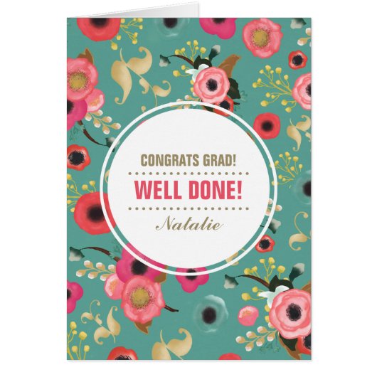 Gefeliciteerd Afstudeerder. Bloemenpatroon Aangepa (Voorkant)