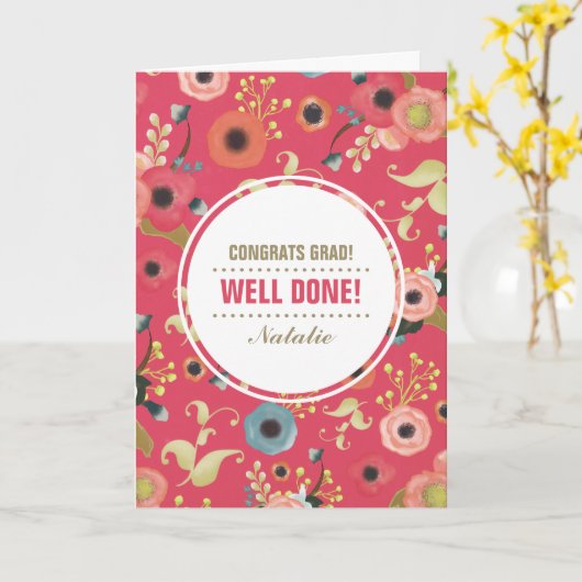 Gefeliciteerd Afstudeerder. Bloemenpatroon Aangepa Kaart (Gele Bloem)