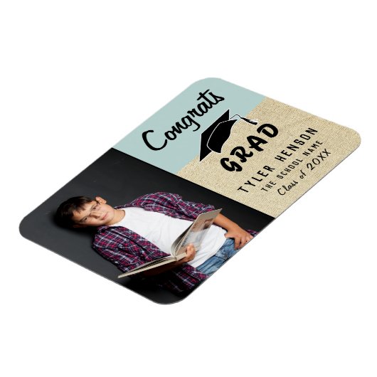 Gefeliciteerd Afstudeerder Blue Rustic Photo Afstu Magneet (Linkerzijde)