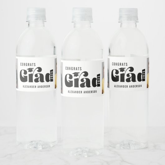 Gefeliciteerd Afstudeerder Bold Typografie 2 Foto' Waterfles Etiket (Flessen)