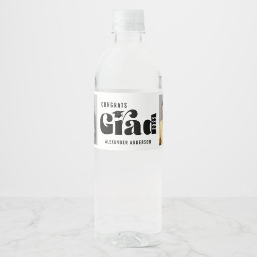 Gefeliciteerd Afstudeerder Bold Typografie 2 Foto' Waterfles Etiket (Voorkant)