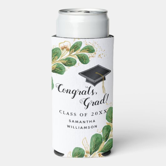 Gefeliciteerd Afstudeerder Elegant Greenery Gradua Seltzer Blikjeskoeler (Seltzer Achterkant)