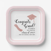 Gefeliciteerd Afstudeerder Elegant Roze Klasse 202 Papieren Bordje (Voorkant)