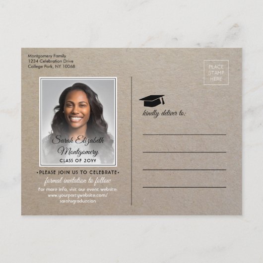 Gefeliciteerd Afstudeerder Faux Kraft Paper Save t Aankondigingskaart (Achterkant)