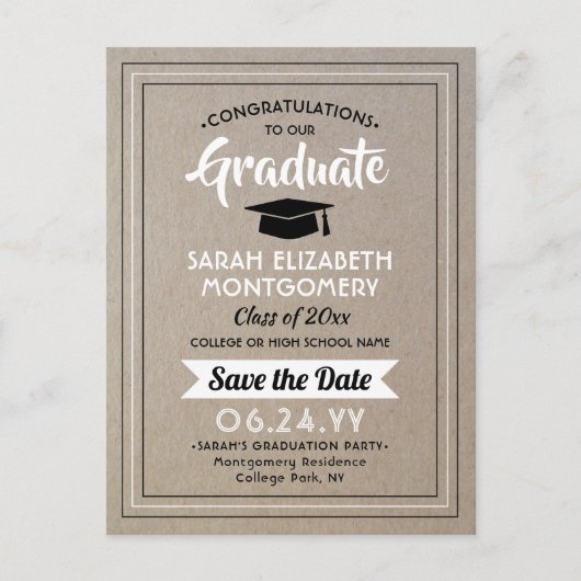 Gefeliciteerd Afstudeerder Faux Kraft Paper Save t Aankondigingskaart (Voorkant)