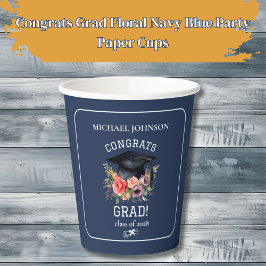 Gefeliciteerd Afstudeerder Floral Navy Blue Party  Papieren Bekers