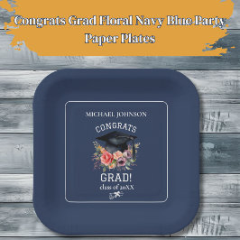 Gefeliciteerd Afstudeerder Floral Navy Blue Party Papieren Bordje