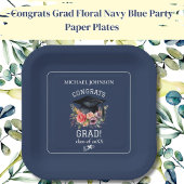 Gefeliciteerd Afstudeerder Floral Navy Blue Party Papieren Bordje