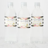 Gefeliciteerd Afstudeerder Floral Stripes Glam Gra Waterfles Etiket (Flessen)