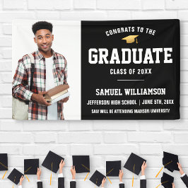 Gefeliciteerd Afstudeerder Foto Black Gold Gradupa Spandoek
