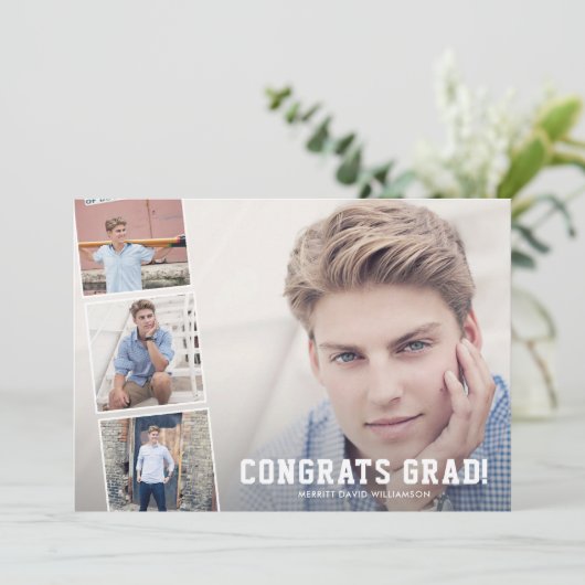 Gefeliciteerd Afstudeerder, Foto Collage Blue Grad Aankondiging (Staand voorkant)