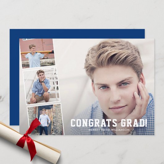 Gefeliciteerd Afstudeerder, Foto Collage Blue Grad Aankondiging