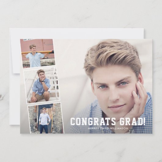 Gefeliciteerd Afstudeerder, Foto Collage Blue Grad Aankondiging (Voorkant)