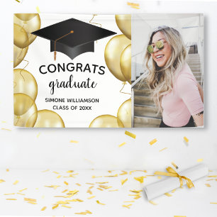 Gefeliciteerd Afstudeerder Foto Gold Ballon Aangep Spandoek