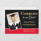 Gefeliciteerd Afstudeerder Foto Goud Zwart Rood 20 Aankondiging (Voorkant)