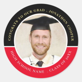 Gefeliciteerd Afstudeerder Foto jaar zwart rood Af Ronde Sticker