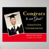 Gefeliciteerd Afstudeerder Foto Zwart Rood Goud 20 Poster (Voorkant)