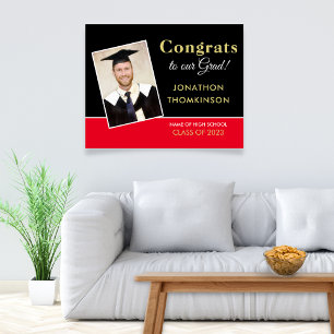 Gefeliciteerd Afstudeerder Foto Zwart Rood Goud 20 Poster