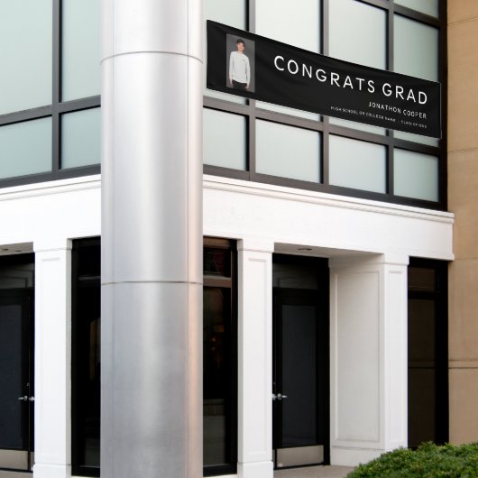 Gefeliciteerd Afstudeerder Foto zwart-wit Afstuder Spandoek (Buitenkant Gebouw)