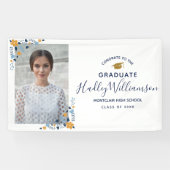 Gefeliciteerd Afstudeerder Fotobloemen Navy Gold A Spandoek (Horizontaal)