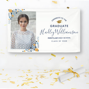 Gefeliciteerd Afstudeerder Fotobloemen Navy Gold A Spandoek