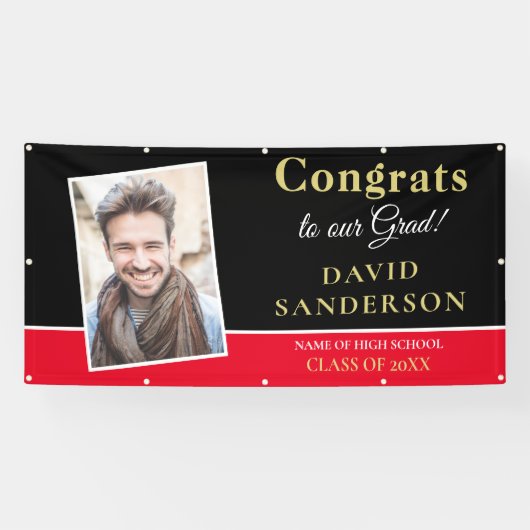 Gefeliciteerd Afstudeerder Fotonaam Gold White Bla Spandoek (Horizontaal)