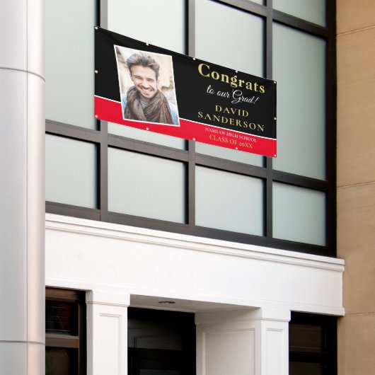 Gefeliciteerd Afstudeerder Fotonaam Gold White Bla Spandoek (Buitenkant Gebouw)