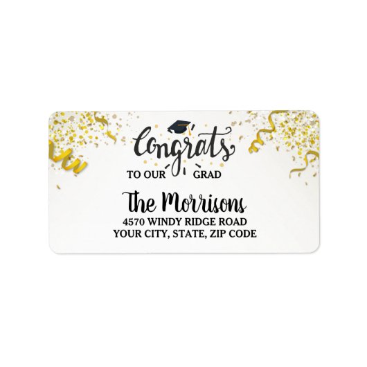 Gefeliciteerd Afstudeerder Gold Confetti Streamers Etiket (Voorkant)