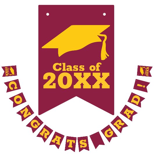 Gefeliciteerd Afstudeerder Gold met Maroon Vlaggetjes
