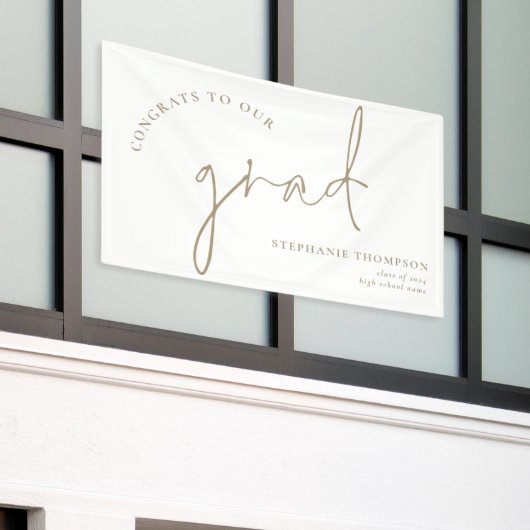 Gefeliciteerd Afstudeerder Gold Script Afstuderen  Spandoek (Buitenkant Gebouw)