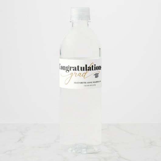 Gefeliciteerd Afstudeerder Gold Script Waterfles Etiket (Voorkant)