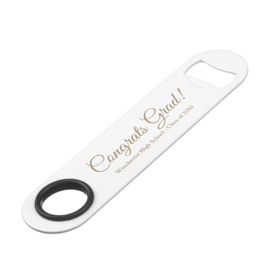 Gefeliciteerd afstudeerder gouden aangepaste scrip speed flessenopener (Voorkant Gekanteld)