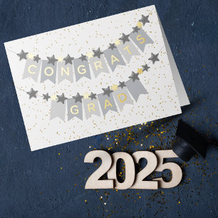 Gefeliciteerd Afstudeerder Grijze Banner Folie Kaa Wenskaart
