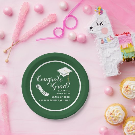 Gefeliciteerd Afstudeerder Groen en Wit Klasse van Papieren Bordje (Feest)