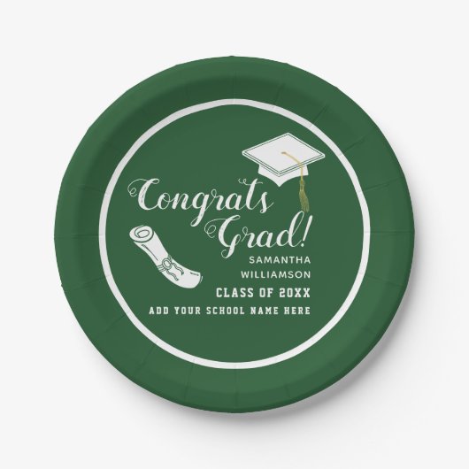 Gefeliciteerd Afstudeerder Groen en Wit Klasse van Papieren Bordje (Voorkant)
