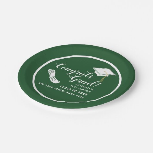 Gefeliciteerd Afstudeerder Groen en Wit Klasse van Papieren Bordje (Gekanteld)