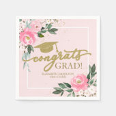 Gefeliciteerd Afstudeerder Hot Pink Floral Afstude Servet (Voorkant)