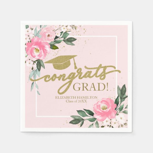 Gefeliciteerd Afstudeerder Hot Pink Floral Afstude Servet (Voorkant)